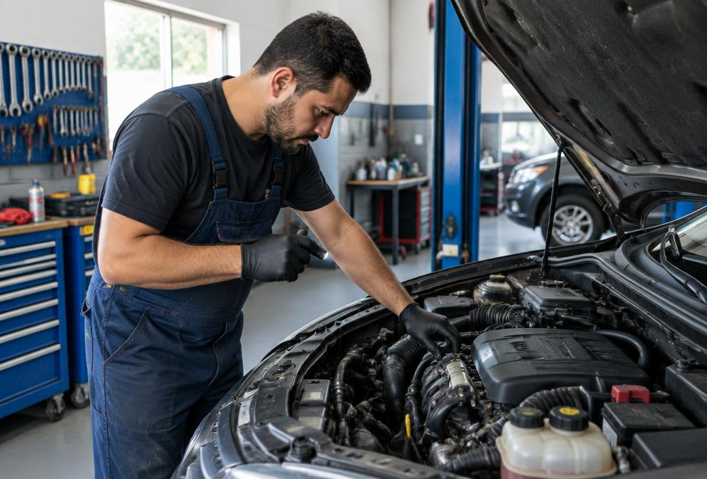 Profissional de oficinas automotivas em atendimento