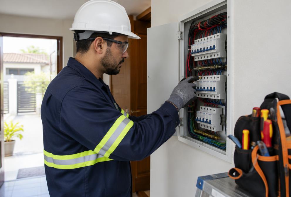 Profissional de elétrica e hidráulica em atendimento