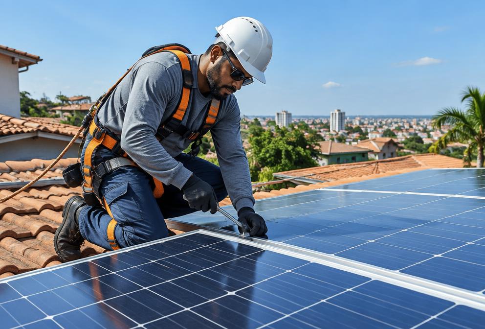 Profissional de energia solar em atendimento